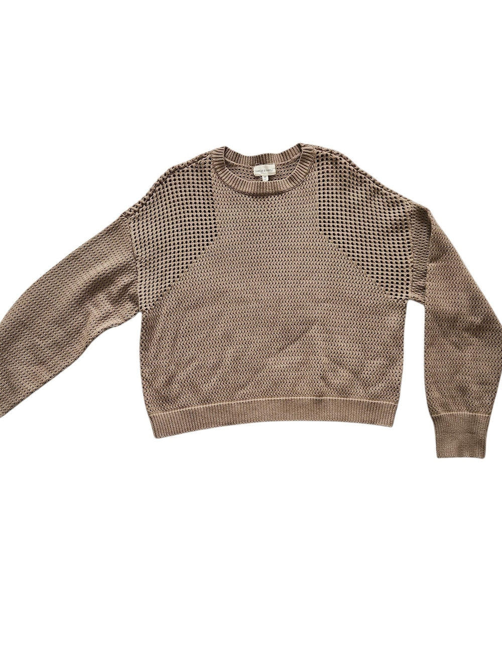 Thread & Supply Open-Knit Crewneck Sweater in Brown Size M